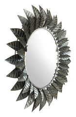 Black Leaf Round Mirror