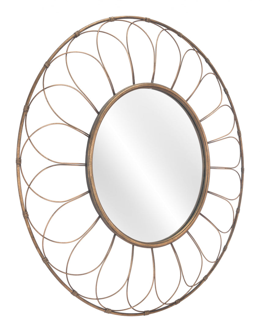 Gold Flower Framed Round Mirror