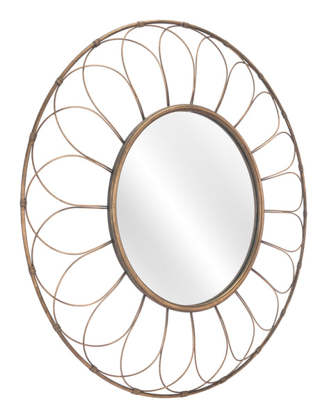 Gold Flower Framed Round Mirror