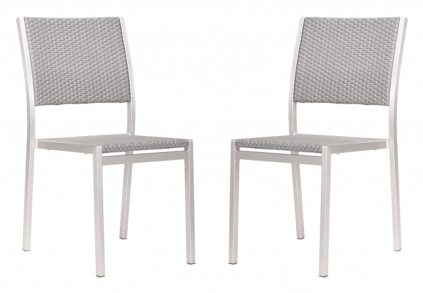 Set of Two Silver Armless Chairs