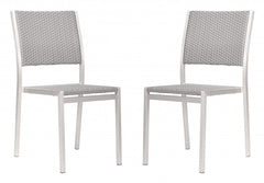 Set of Two Silver Armless Chairs