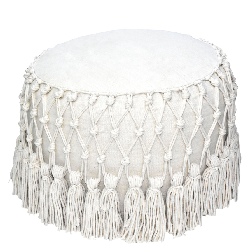 Boho Macrame Natural Pouf Ottoman