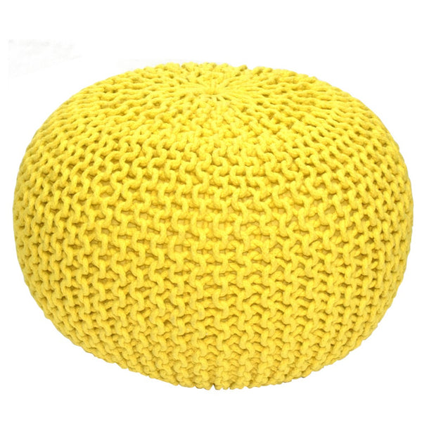 Cotton Zig Zag Knitted Golden Yellow Pouf Ottoman