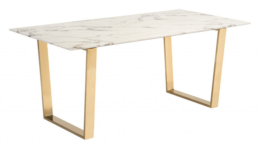 Designer's Choice White Faux Marble and Gold Dining Table