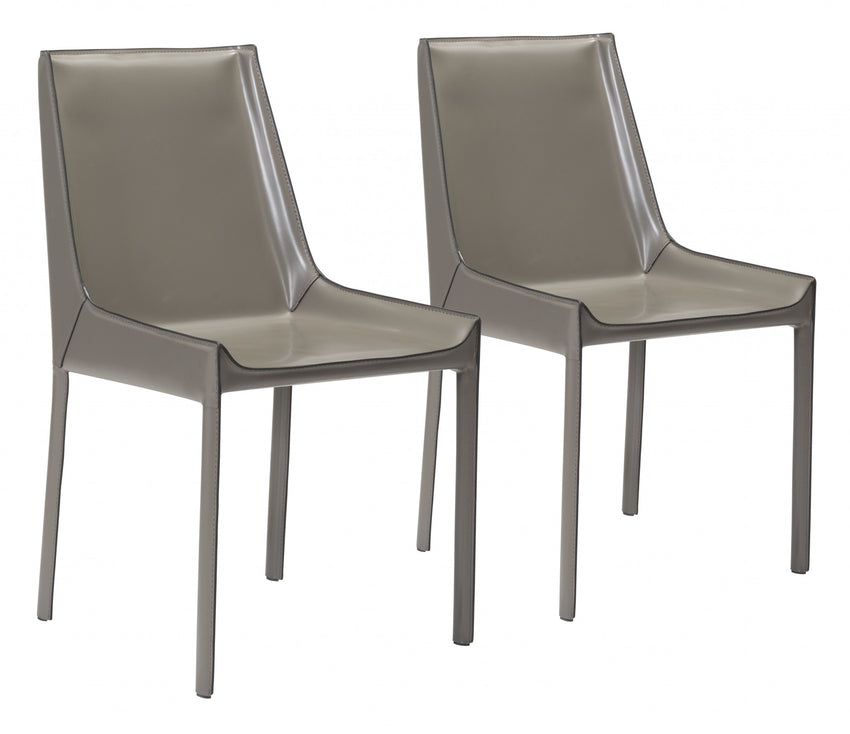 Set of Two Gray Faux Leather Dining Chairs