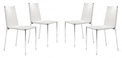 Set of Four White Faux Leather and Steel Standard Stackable Dining or Accent Chairs