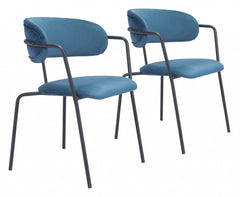 Set of Two Blue and Gunmetal Modern Industrial Dining Chairs