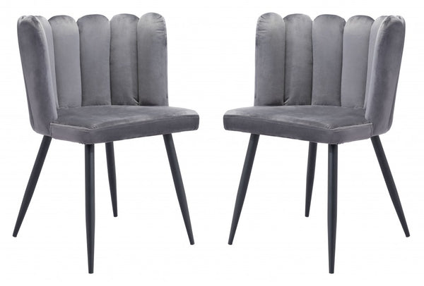 Set of Two Gray Velvet Glam Clam Dining Chairs