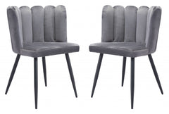 Set of Two Gray Velvet Glam Clam Dining Chairs