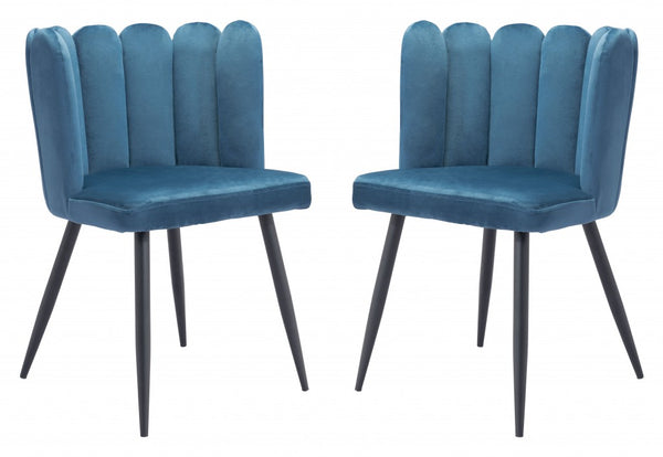 Set of Two Blue Velvet Glam Clam Dining Chairs