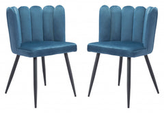 Set of Two Blue Velvet Glam Clam Dining Chairs