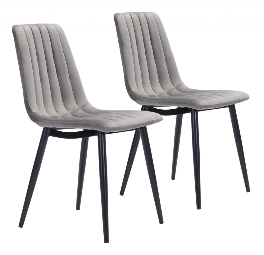 Set of Two Gray Channel Scoop Dining Chairs