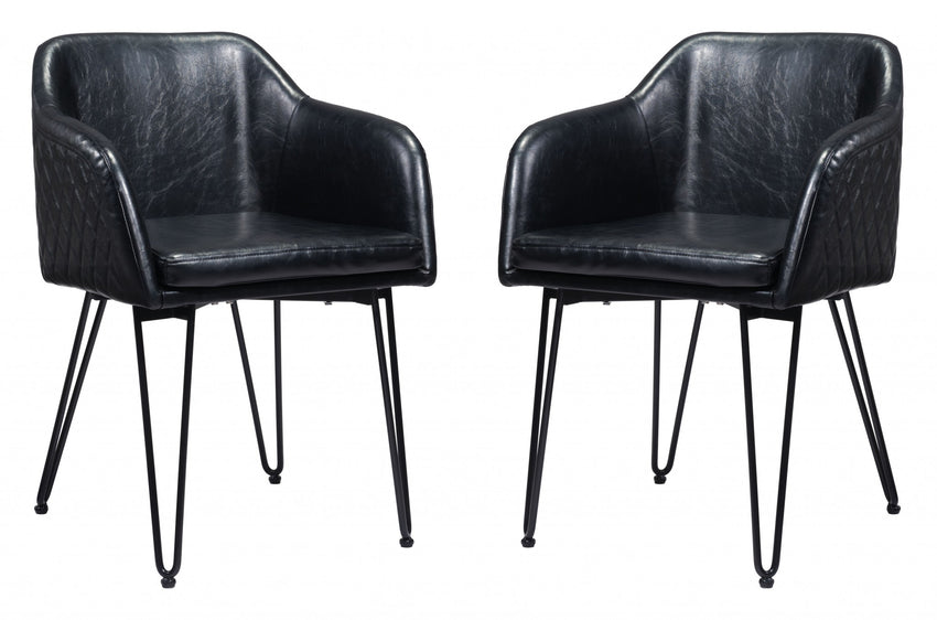 Set of Two Vintage Black Faux Leather Dining Chairs