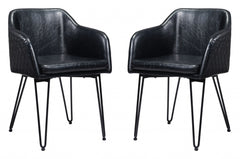 Set of Two Vintage Black Faux Leather Dining Chairs