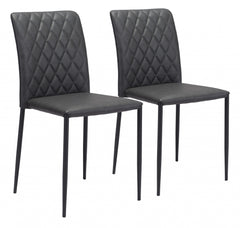 Set of Two Black Faux Leather Diamond Weave Dining Chairs