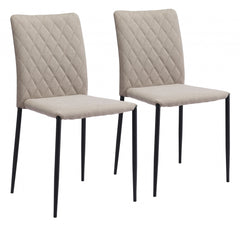 Set of Two Beige Diamond Weave Dining Chairs