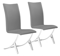 Set of Two Contempo Slim Gray Faux Leather and Stainless Dining Chairs