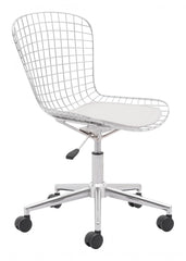 Chrome Wire Grid White Cushion Desk Chair