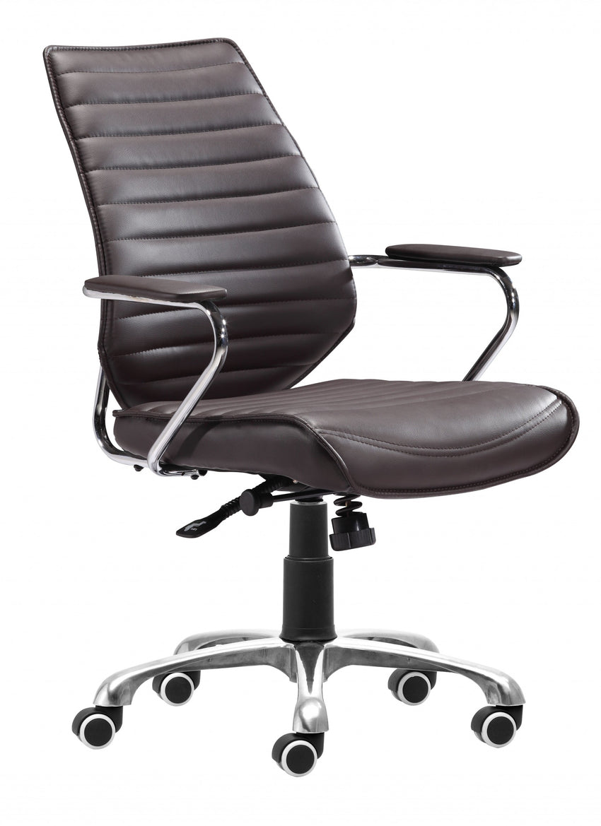 Brown Faux Leather Executive Channel Back Rolling Office Chair