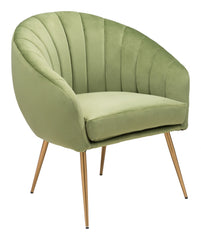 Mossy Green and Gold Curve Vertical Channel Accent Club Chair