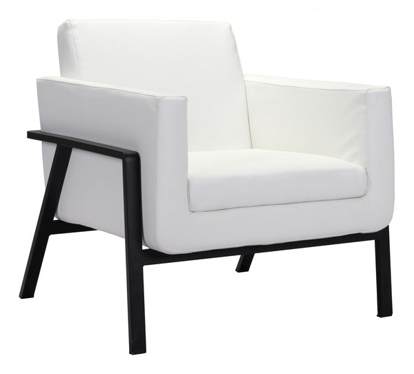 White Faux Leather and Black Accent Armchair