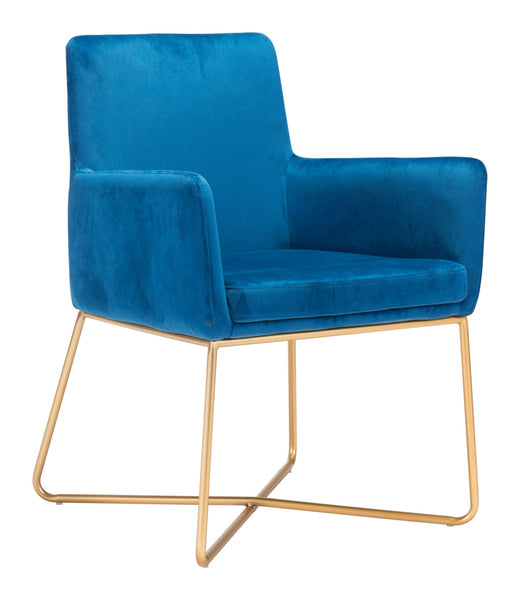 Gold Royal Blue Velvet Accent Armchair