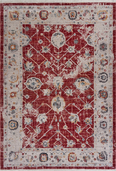 10' x 13' Red Distressed Border Area Rug