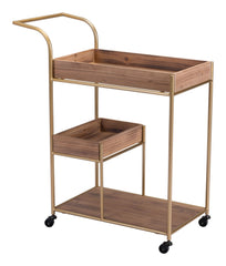 Three Level Brown and Gold Bar Cart