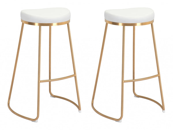 Set of Two White and Gold Modern Glam Geo Backless Barstools