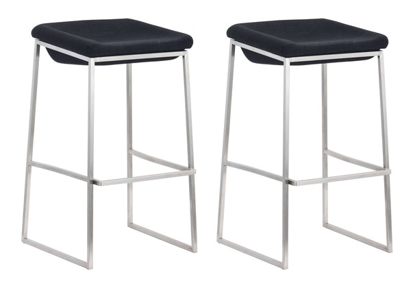 Set of Two Dark Gray and Stainless Indented Barstools