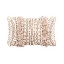 Boho Nubby Beige and White Lumbar Throw Pillow