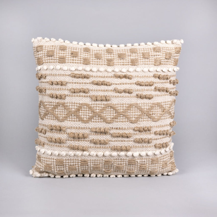 Boho Nubby Beige and White Throw Pillow