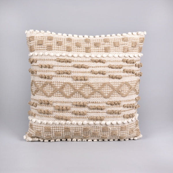 Boho Nubby Beige and White Throw Pillow