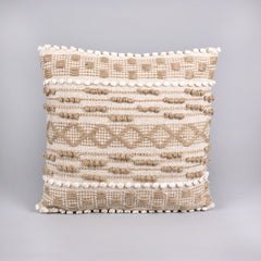 Boho Nubby Beige and White Throw Pillow