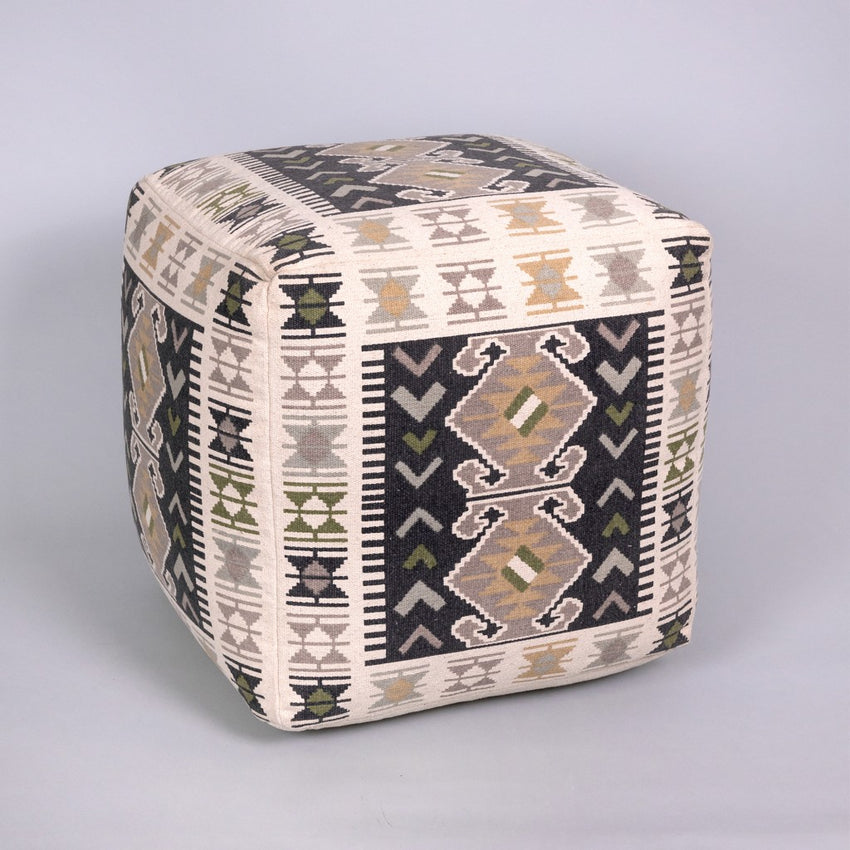 Shades of Brown Tribal Print Woven Pouf Ottoman