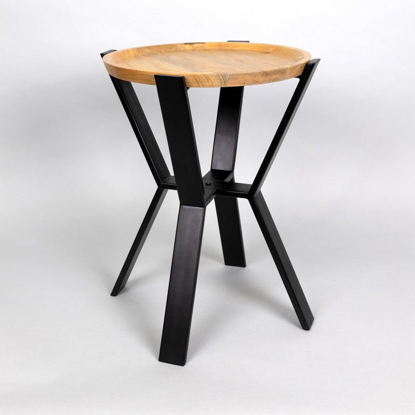 Black Metal and Wood Geometric End Table