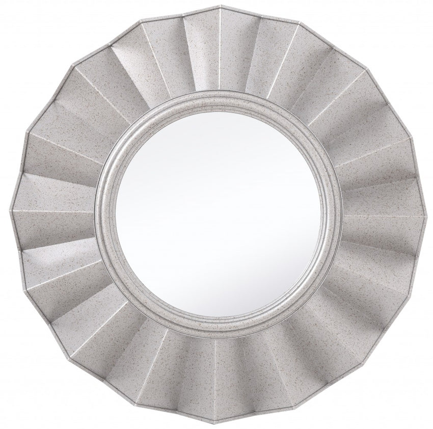 Silver Glass Round Ruffle Mirror