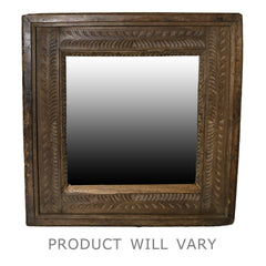 Carved Reclaimed Wood Square Mirror