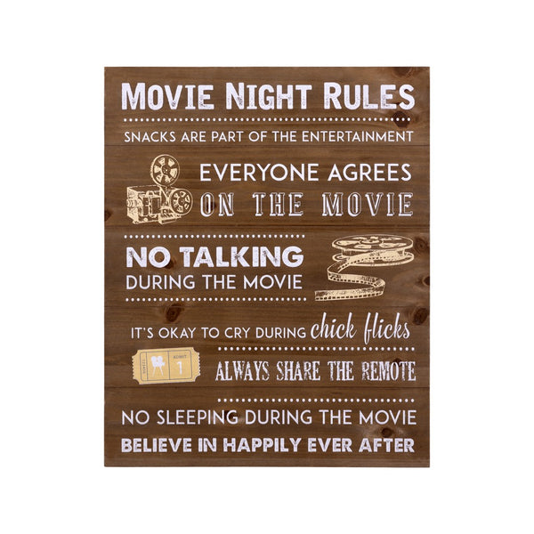 Wooden Movie Night Rules Wall Art