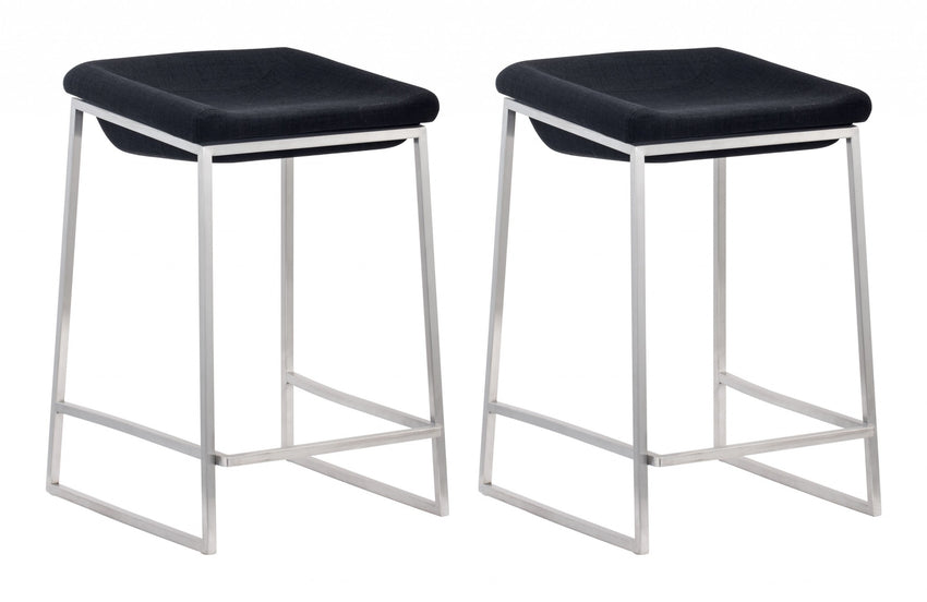 Set of Two Dark Gray and Stainless Indented Counter Stools