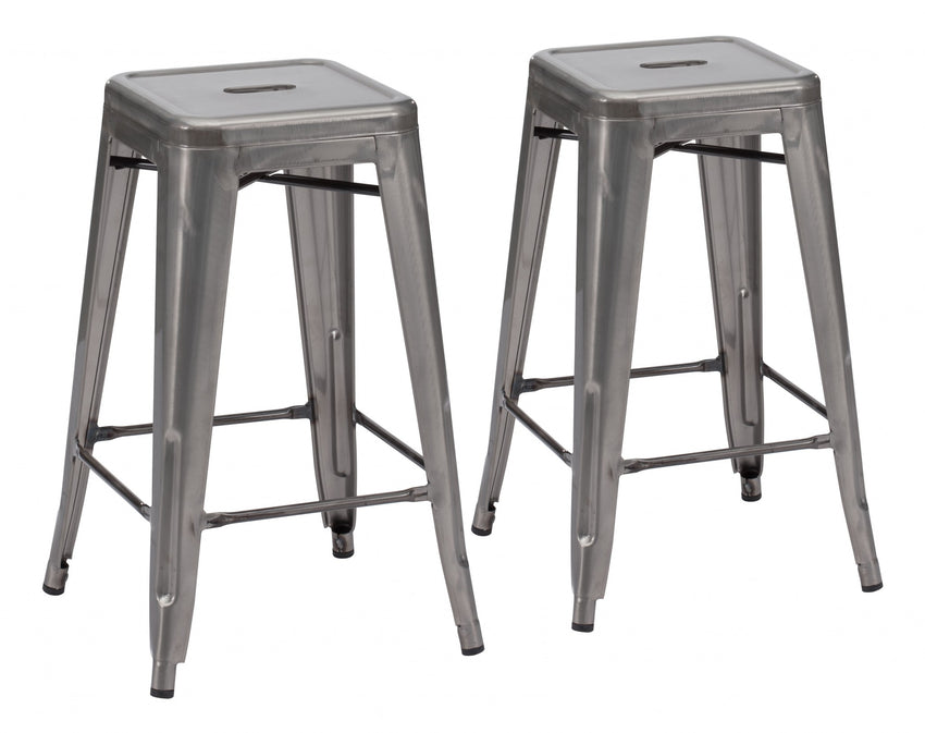 Set of Two Gray Steel Counter Stools