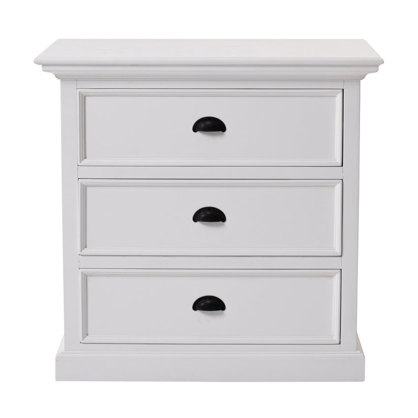 Classic White Large Three Drawer Nightstand