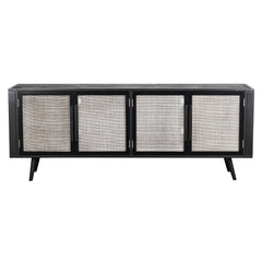 Rustic Black Natural and Rattan Media Cabinet with Four Doors