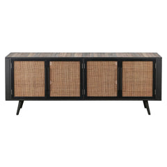 Natural Boat Wood and Rattan TV Dresser with 4 Doors