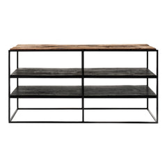 44" Modern Rustic Wood and Black Metal Open TV Stand