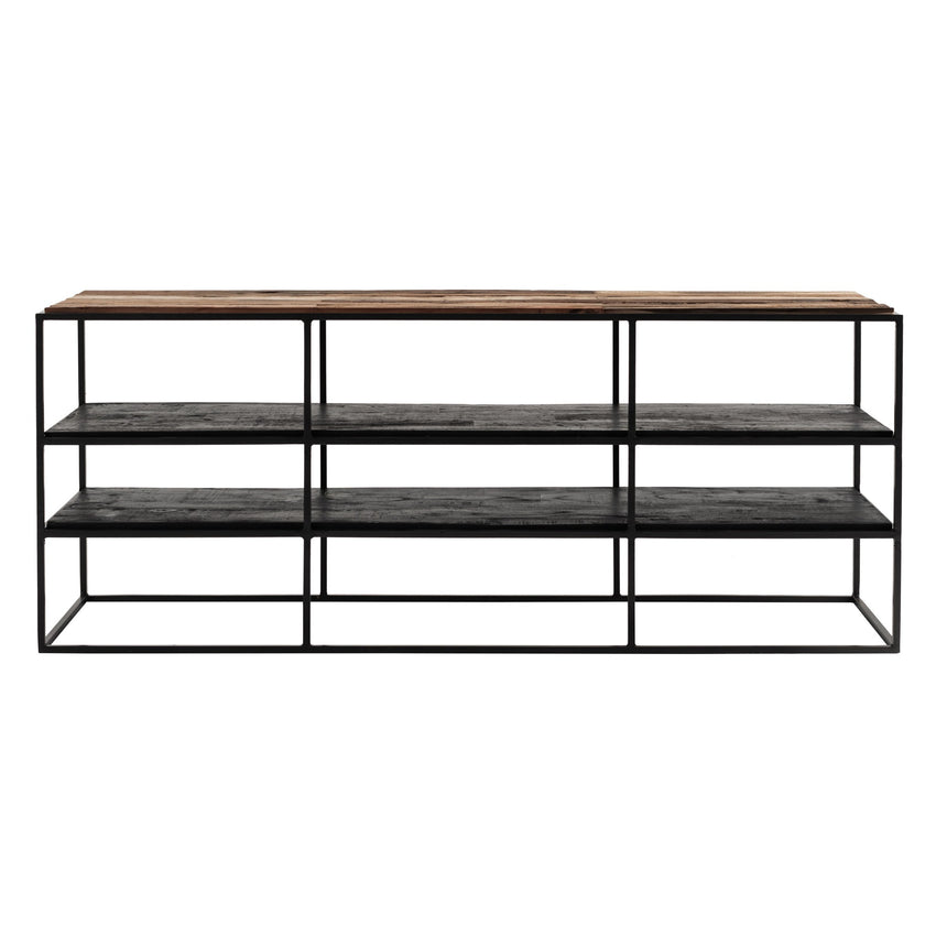 55" Modern Rustic Wood and Black Metal Open TV Stand