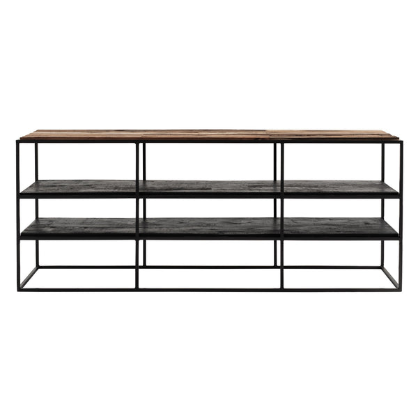 55" Modern Rustic Wood and Black Metal Open TV Stand