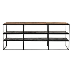 55" Modern Rustic Wood and Black Metal Open TV Stand