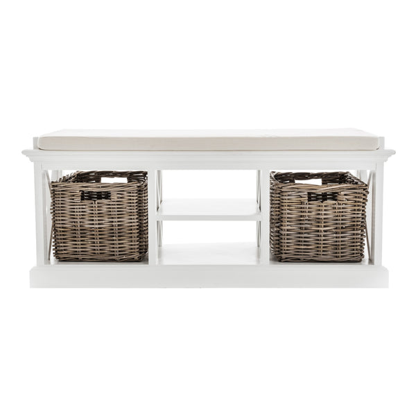 Classic White Bench and Basket Set