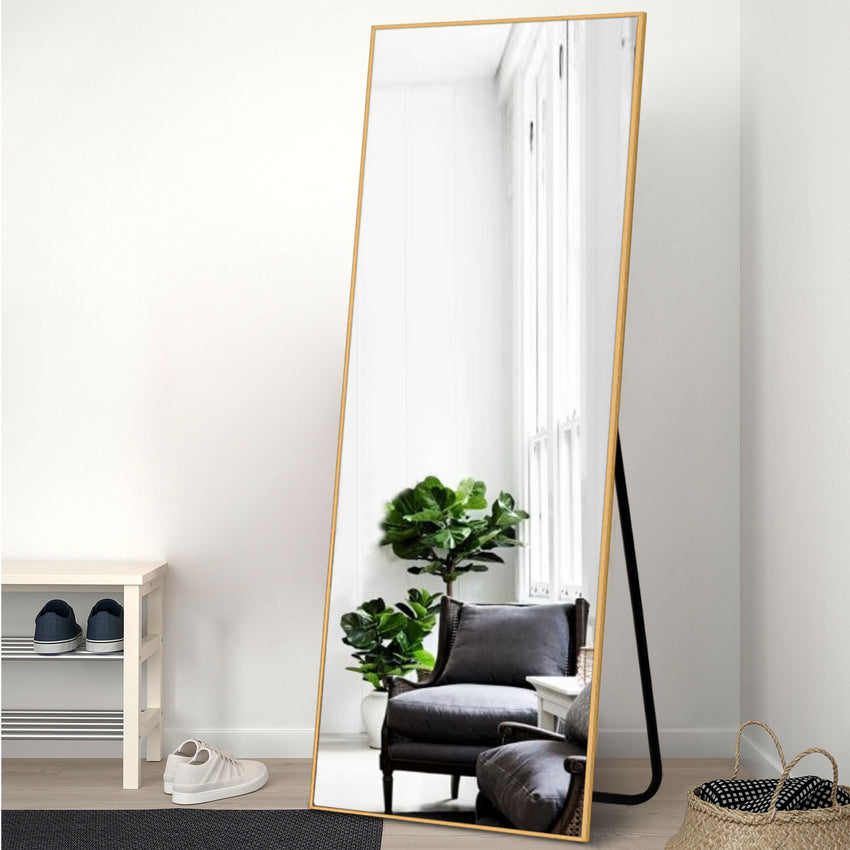 Narrow Minimal Gold Full-length Floor Mirror With Standing